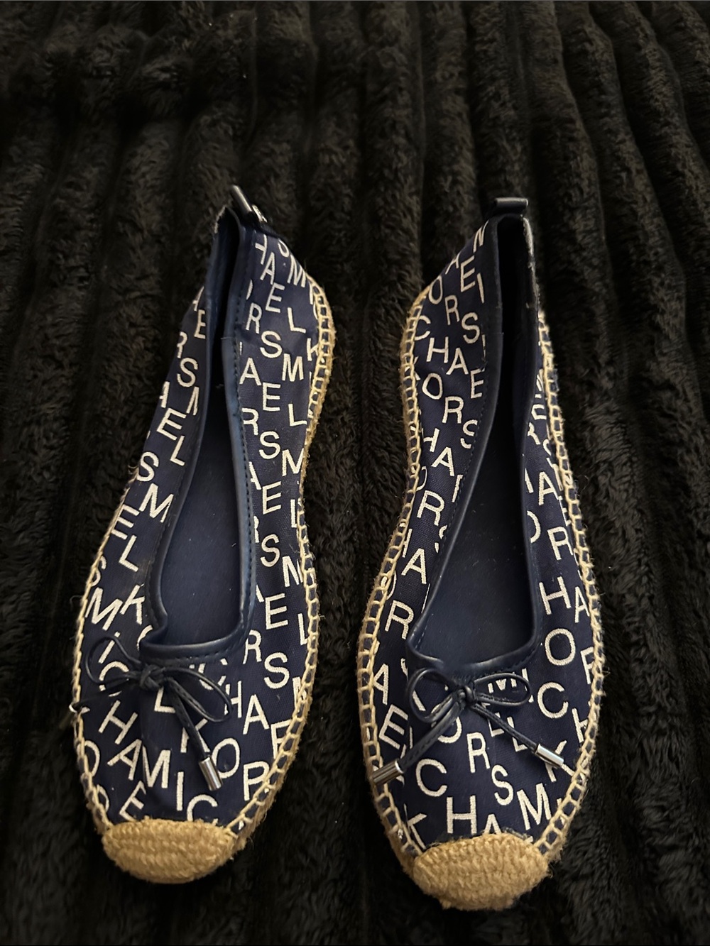 Michael Kors Navy Logo Espadrille Flats with Bow